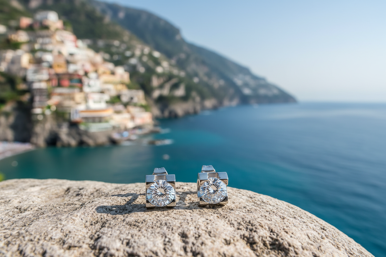 Susanna 316L Stainless Steel CZ Stud Earrings - close up | Amalfi Lane