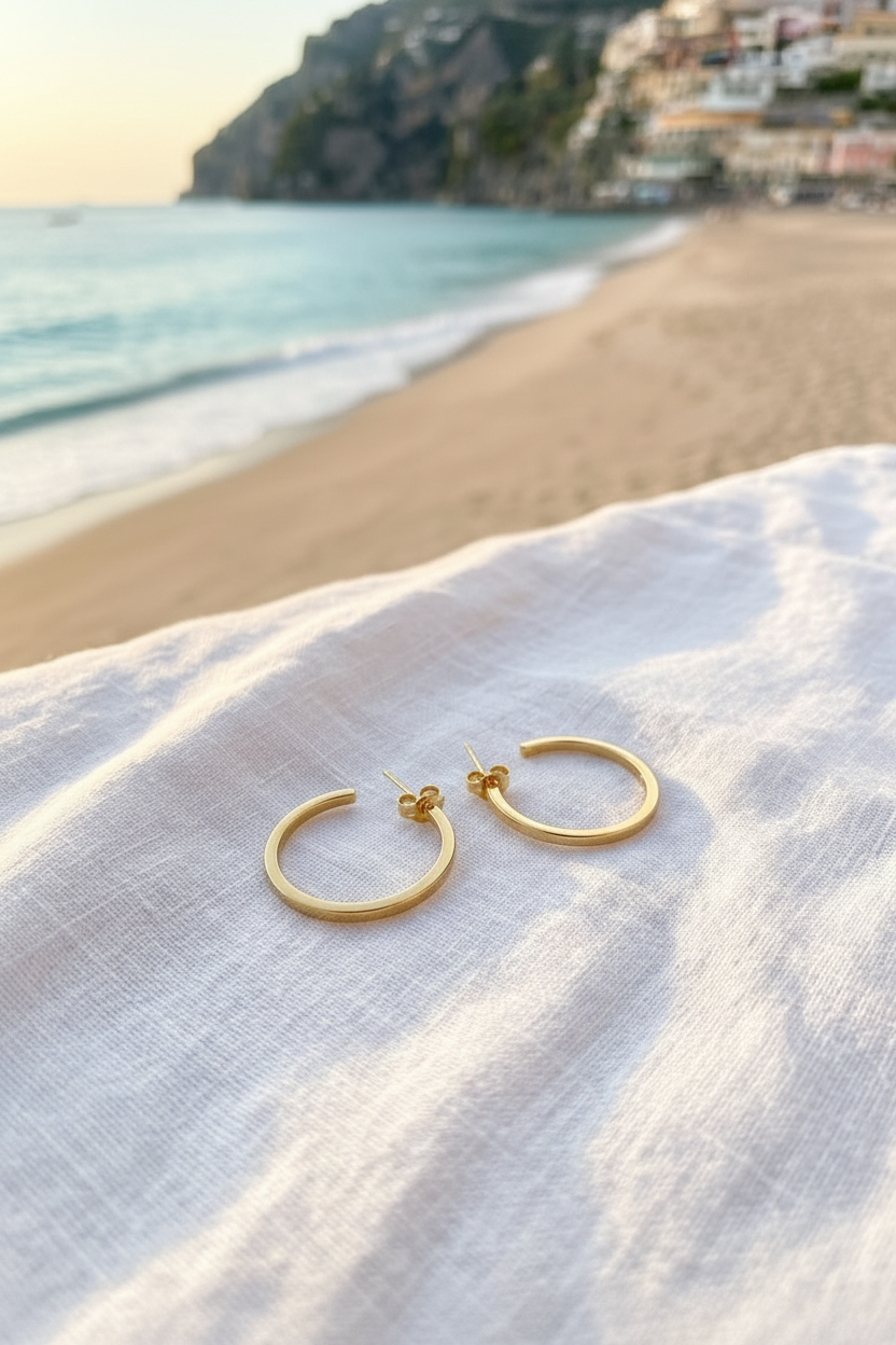 Vera C Hoop Earrings Beach Linen No Crystals